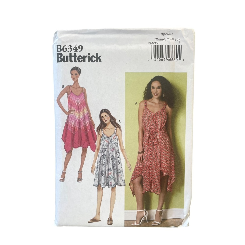 Butterick B6349 Misses' Dress Handkerchief Hem XS-S-M Easy